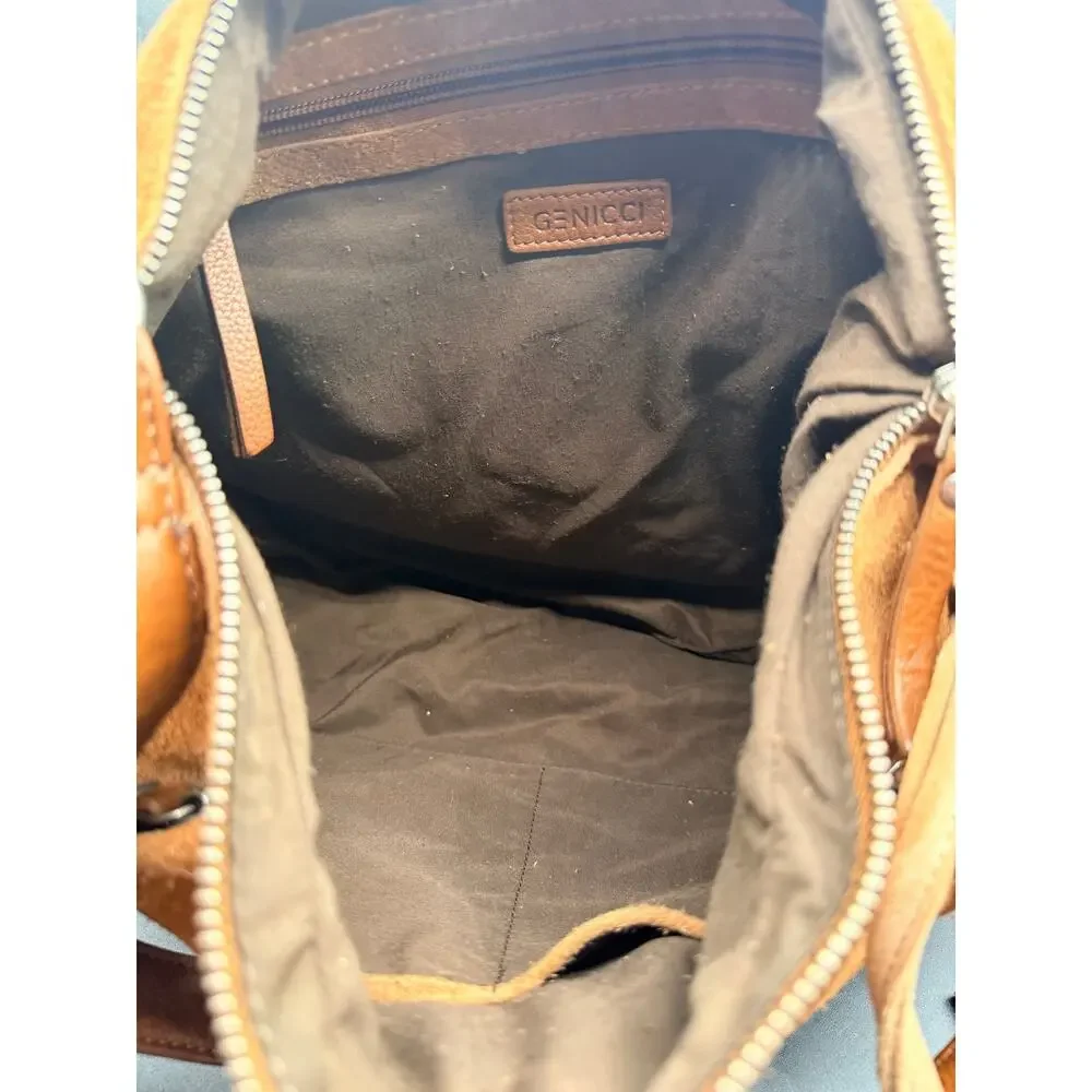 Genicci Brown Suede Leather Hobo Shoulder Bag Tassel Slouchy